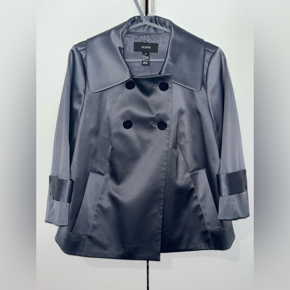 Vintage Alfani Silky Women's Gray Double-Breasted Babydoll Coat